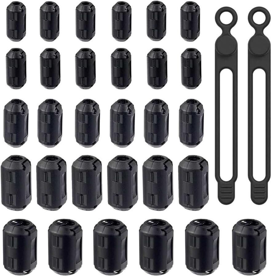 Ferrietkernen voor kabels klapferriet 3 5 5 7 9 13 mm ferrietfilterclip ferrietring met 2 kabelbinders voor kabels USB-kabel muiskabel toetsenbordkabel (zwart)