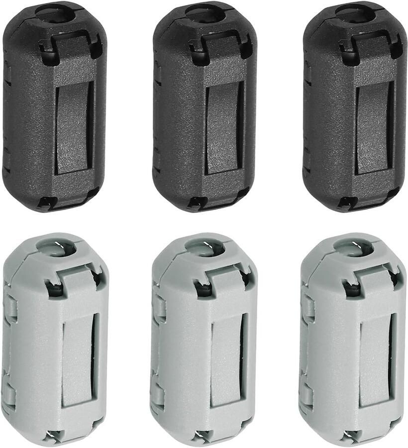 Ferrietringen klikfilter ruisonderdrukking RFI EMI binnendiameter 5 mm standaardstijl voor elektronische apparaten industrie zwart grijs 6 stuks