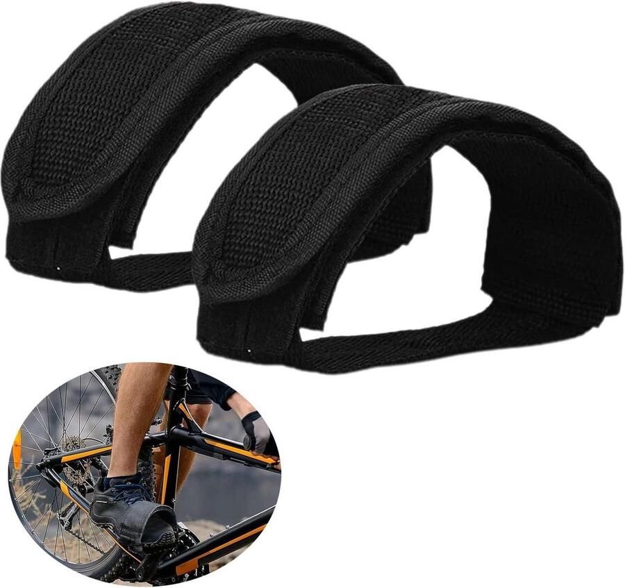 Fiets Pedaalrie Teenclips Set Stabiel Fietsen Verstelbare Pasvorm 2 Stuks Zwart