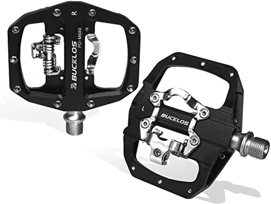 Fiets Pedalen Clip in pedalen Mountainbiken en racefietsen Dubbele functie plat en clipless 9 16 inch Zwart