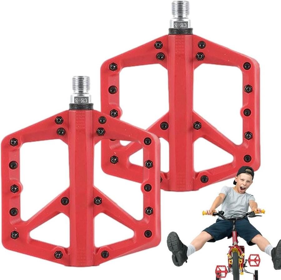 Fiets Pedalen Mountainbike Pedalen Veilig Fietsen Vergrote Antislip Grip 13.7 x Rood