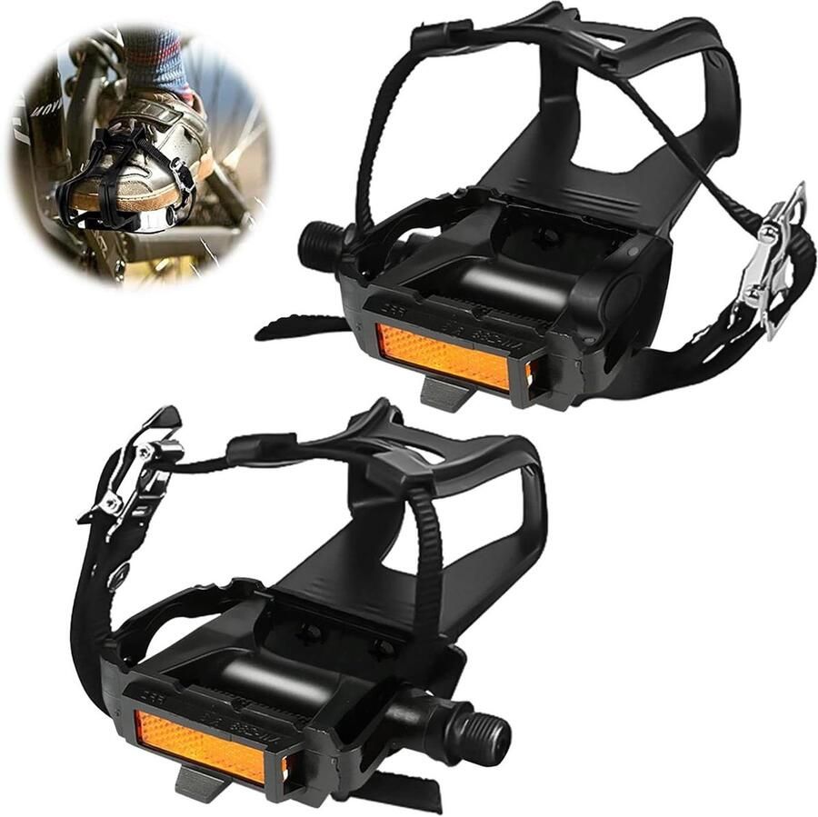 Fiets pedalen MTB pedalen Outdoor fietsen Met clips en banden 9 16 inch Zwart