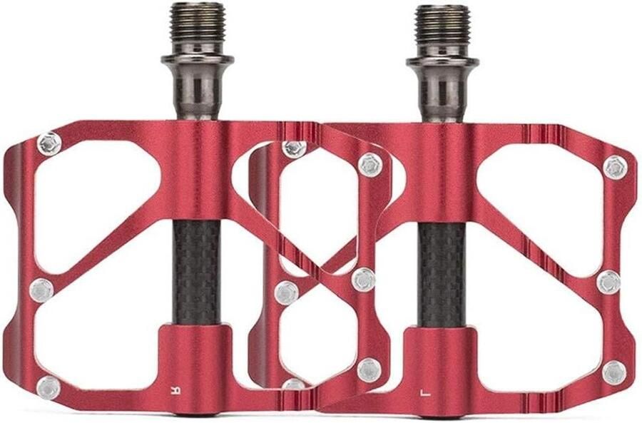 Fiets Pedalen Platte Pedalen Mountainbiken Lichtgewicht Carbonvezel 9 16 inch Rood