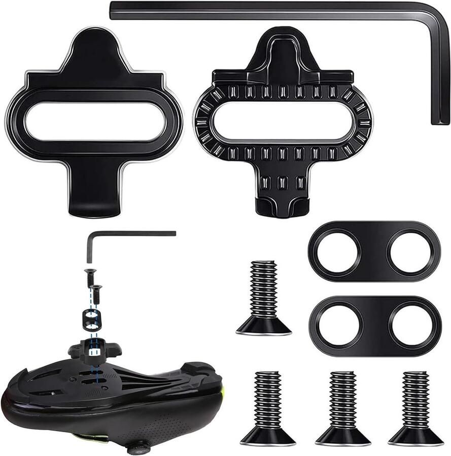 Fiets Pedalen Schoenplaatjes MTB & Indoor Verstelbare Bevestiging Compact Formaat Zwart