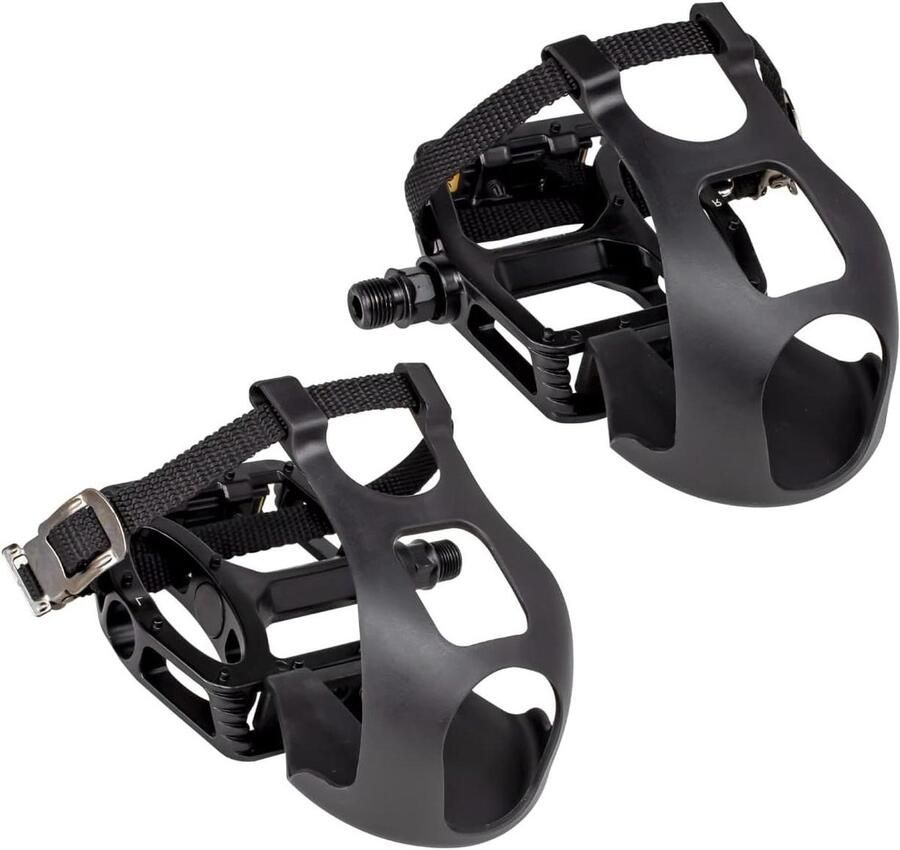 Fiets Platte Pedalen met Riem Efficiënt Fietsen Geïntegreerde Teenclip Standaard 9 16 inch Zwart