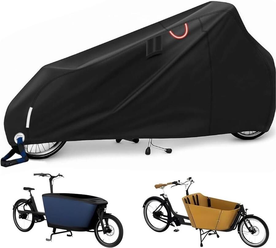 Fietshoes 420D Oxford-stof waterdicht extra lange driewielerafdekking afsluitbaar voor bakfiets afdekzeil driewieler enkelsporig (285 x 115 x