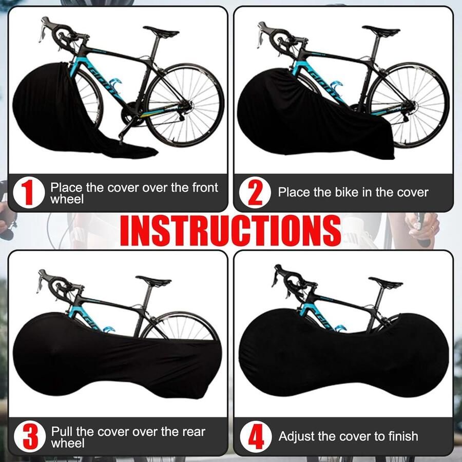 Fietshoes tegen stof voor binnen en buiten rekbaar wasbaar beschermhoes voor alle mountainbike racefiets (zwart)