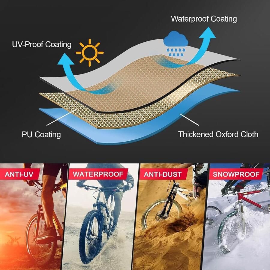 Fietshoes voor 2 fietsen stationaire fietsgarage voor opslag buitenshuis waterdicht outdoor & heavy duty 600D PU-coating fietsregenbescherming voor 2 fietsen (kaki)