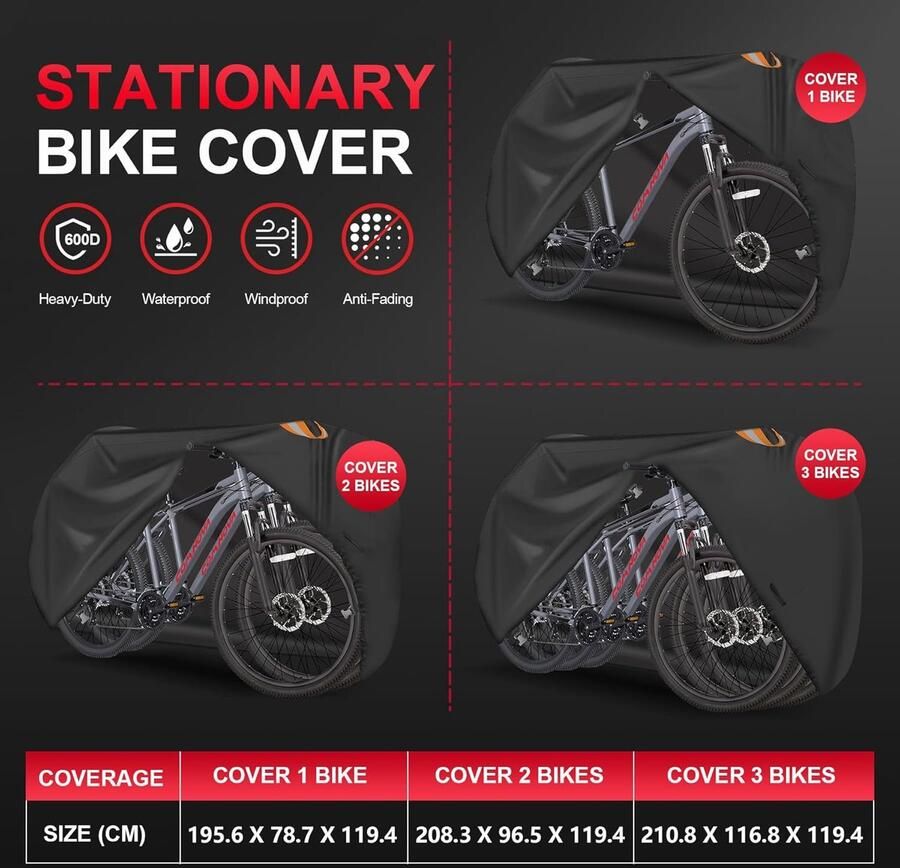 Fietshoes voor 2 fiets stationaire fietshoezen voor buitenopslag waterdichte outdoor en heavy duty 600D PU-coating fietshoezen voor 2 fietsen mountainbikes racefiets strandcruiser