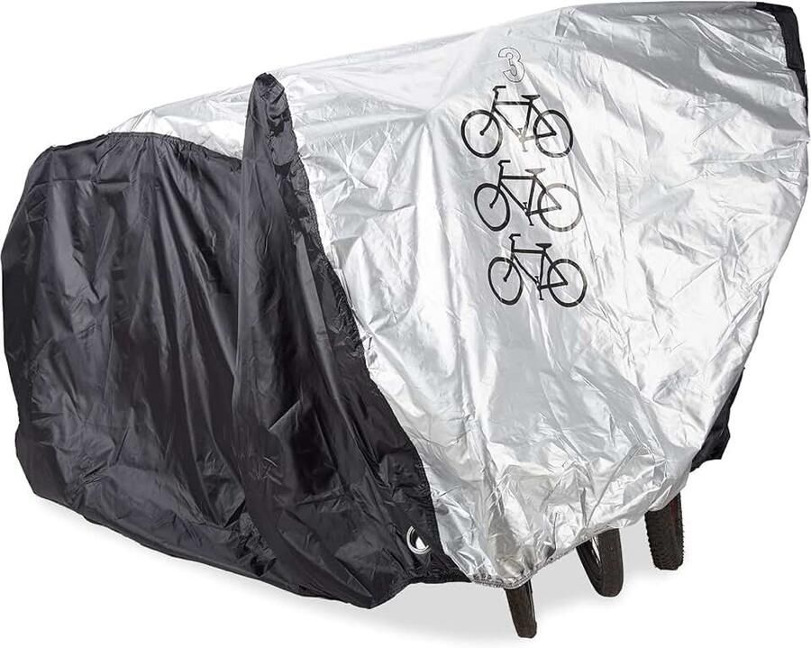 Fietshoes voor 3 fietsen HBD: 110x200x afdekhoes fiets inclusief draagtas kunststof zwart zilver