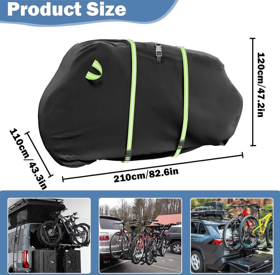 Fietshoes voor het vervoer van 2 fietsen 600D Heavy Duty fietshoes achterdrager waterdicht met reflecterende strepen fietsendrager afdekking 210 x 110 x