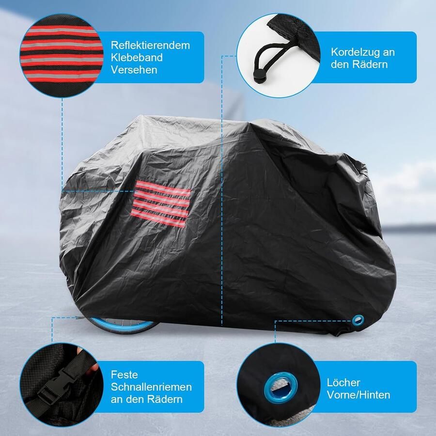 Fietshoes voor het vervoer van 2 fietsen 600D waterdichte fietshoes voor fietsendrager met 6 m touw en reflecterende strepen outdoor 200 x 110 x scheurvastheid zonwering fiets