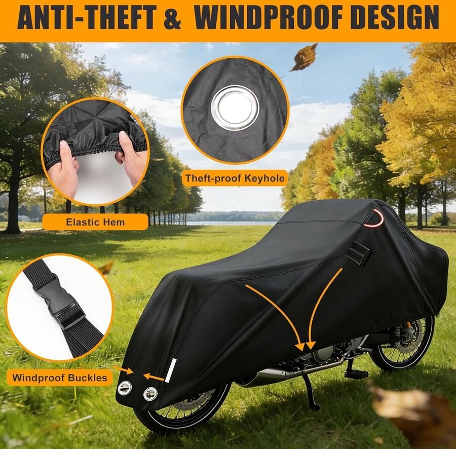 Fietshoes waterdicht 420D Oxford afdekzeil met reflecterende strepen en slotgaten uv-bescherming scheurvast regenbescherming voor bakfietsen (270 x 75 x