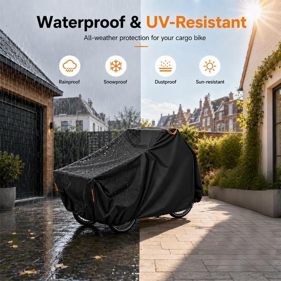 Fietshoes waterdicht 420D Oxford laadfiets regenbescherming met reflecterende uv-bescherming fietsafdekking (220 x 100 x - Foto 2