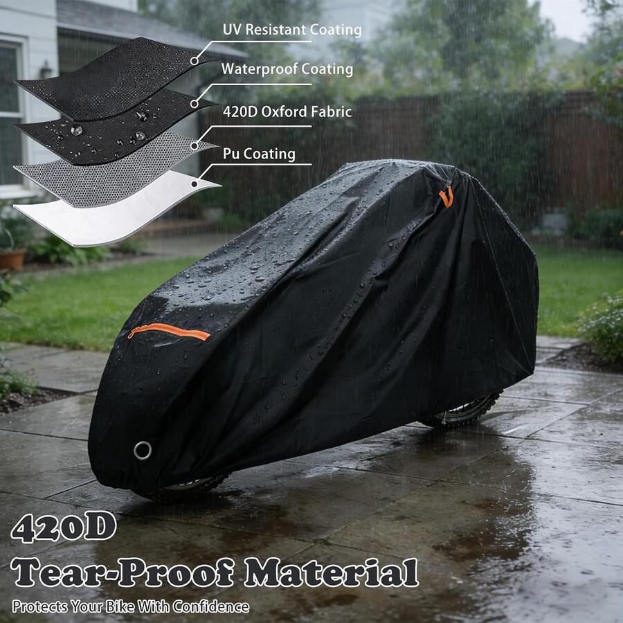 Fietshoes waterdicht bakwiel scheurvast afdekzeil van 420D Oxford uv-bescherming regenbescherming voor bakfiets en driewieler fietsafdekking voor buiten (270 x 74 x