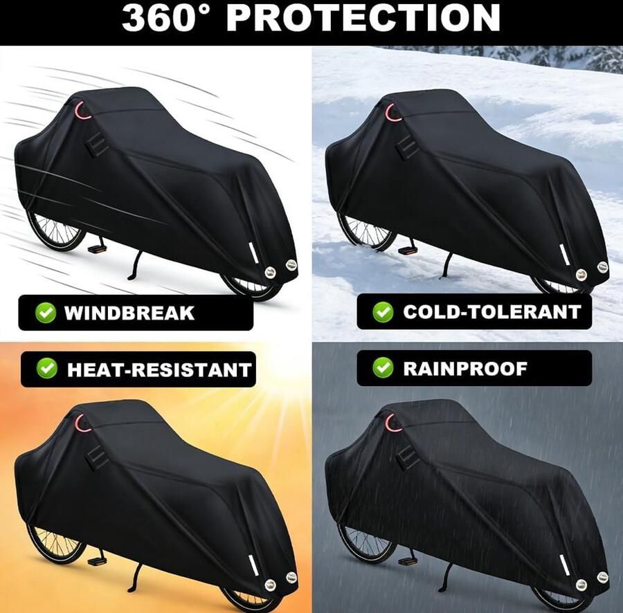 Fietshoes Waterdichte Bakfietshoes 420D Oxford UV-Bescherming Scheurvast met Reflecterende Strips 270x75x voor 2 Fietsen
