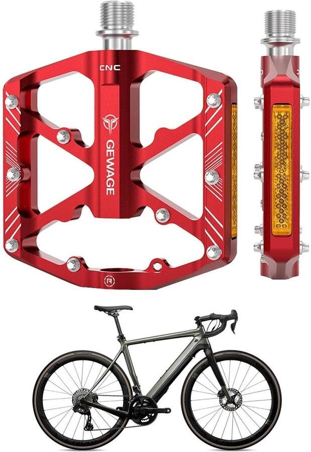 Fietspedalen Aluminium Antislip Pedalen Veilig Fietsen Met Anti-slip Pinnen Standaard Maat Rood