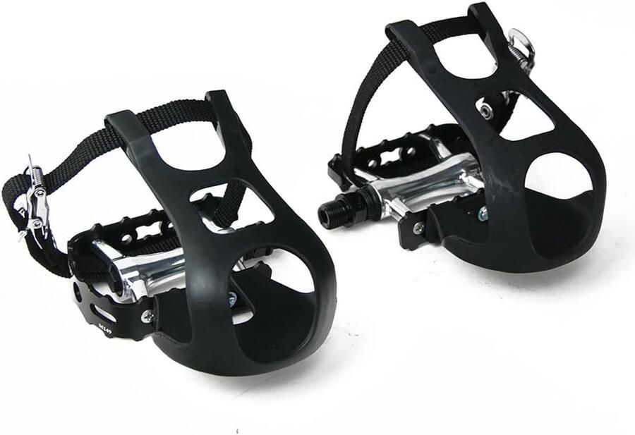 Fietspedalen met haken Pedaalkooi met riem SingleSpeed Fixy Gesloten kogellagers 9 16 inch draad Zwart