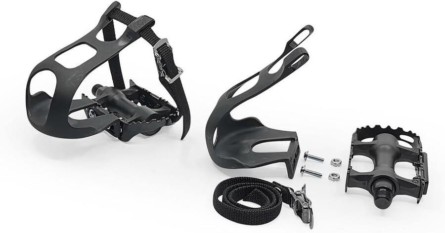 Fietspedalen met lussen Aluminium pedalen Fietsen stadsverkeer Versterkte nylon rie 9 16 Zoll Zwart