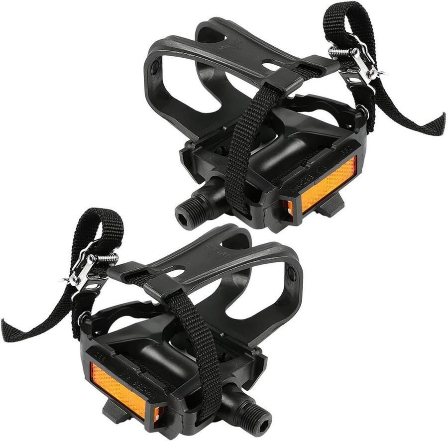 Fietspedalen met rie Teenclips pedalen Veilig fietsen Verstelbare voetbeveiliging 9 16 inch spindel Zwart