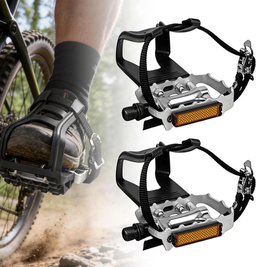 Fietspedalen met rie Teenkooien Fietsen en trainen Aluminium constructie 1 paar Zilver en zwart