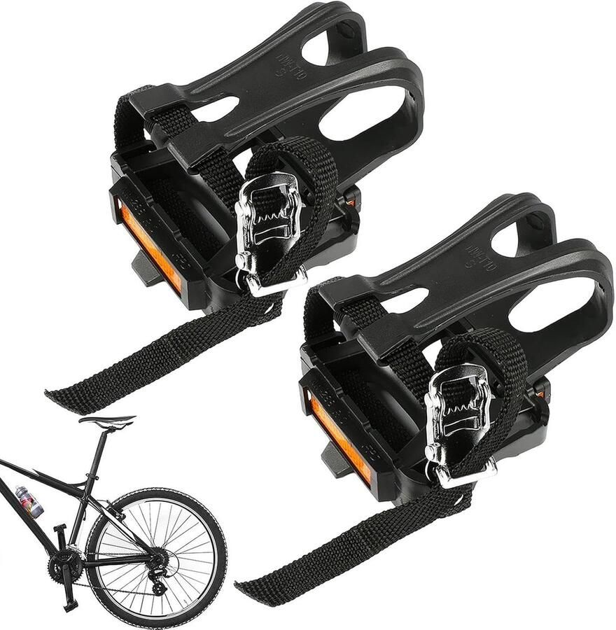 Fietspedalen met Teenclips Fietsaccessoires Fietsen Verbeteren Nylon Constructie 9 16 inch Spindel Zwart