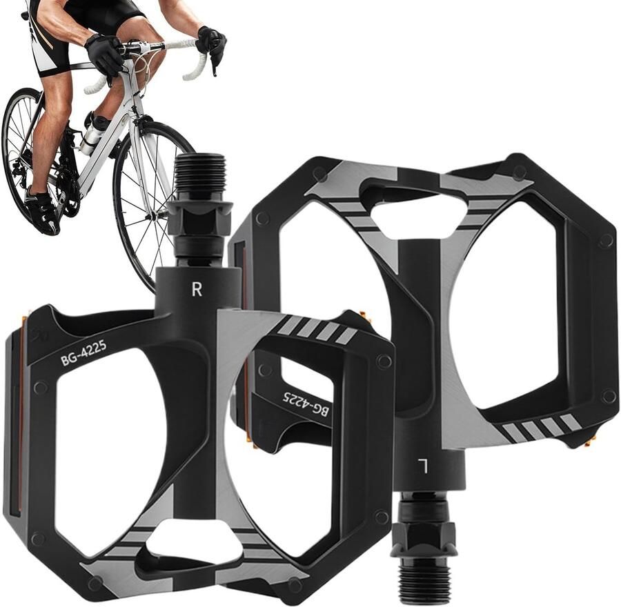 Fietspedalen Platte pedalen Fietsen en trainen Antislip ontwerp 10.5 x Zwart