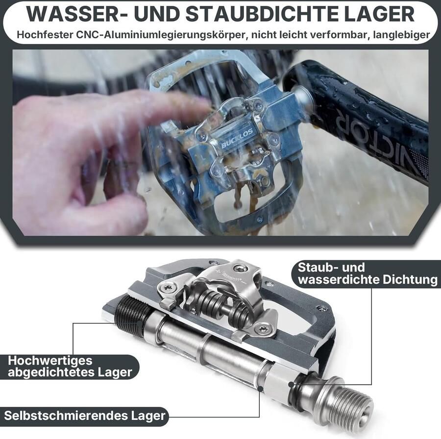 Fietspedalen SPD Klikpedalen Mountainbike Wegfietsen Trailrijden Verzegelde Lagers 9 16 Inch Grijs