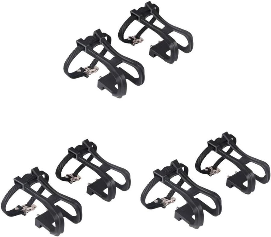 Fietspedalen Teenclips Pedalen met banden Fietsen op de weg Verstelbare nylon banden 3 paar Zwart