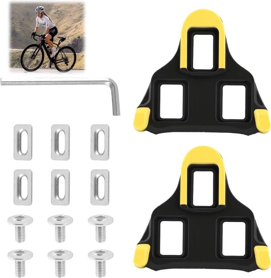 Fietsschoen Platen Vervangende Pedaalplaten Racefietsen En Spinning 6 Graden Float 3 Gaats Zwart Geel