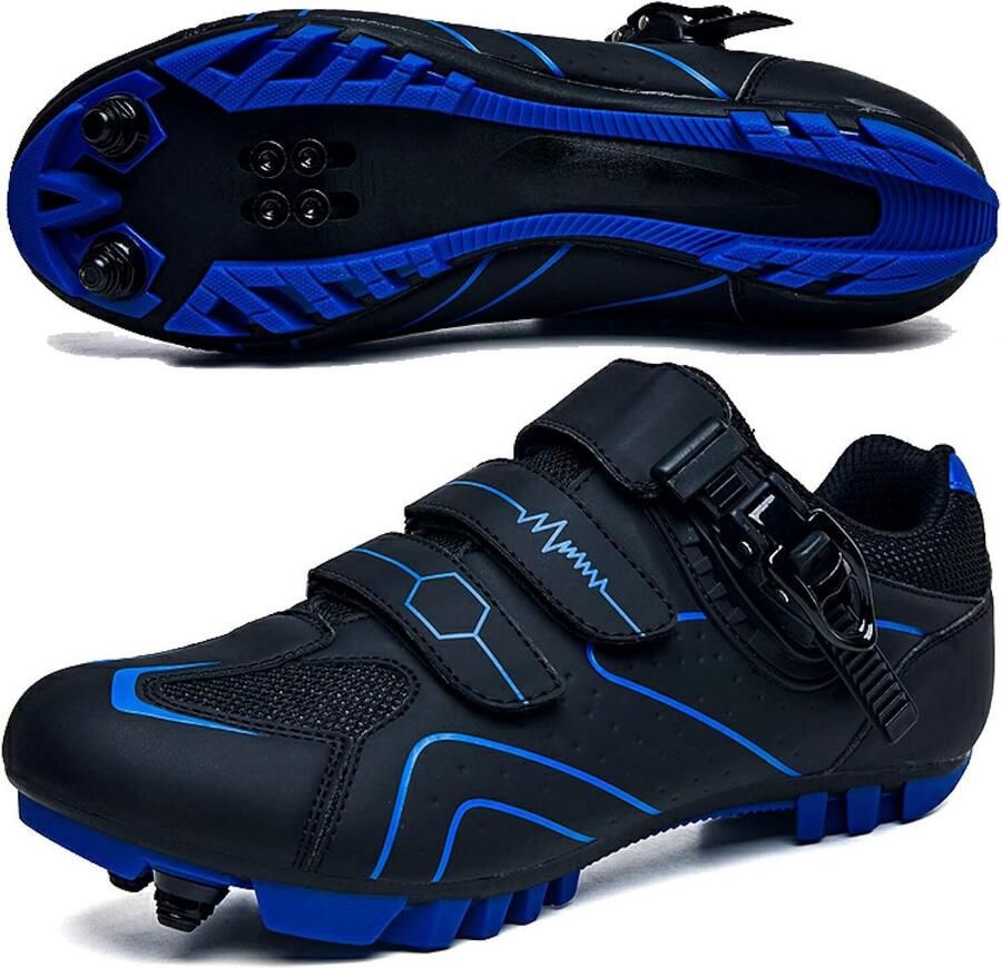 Fietsschoenen Sport Race Schoen Mountainbike Wielrennen Dubbele Roterende Gesp 37.5 EU Blauw Zwart