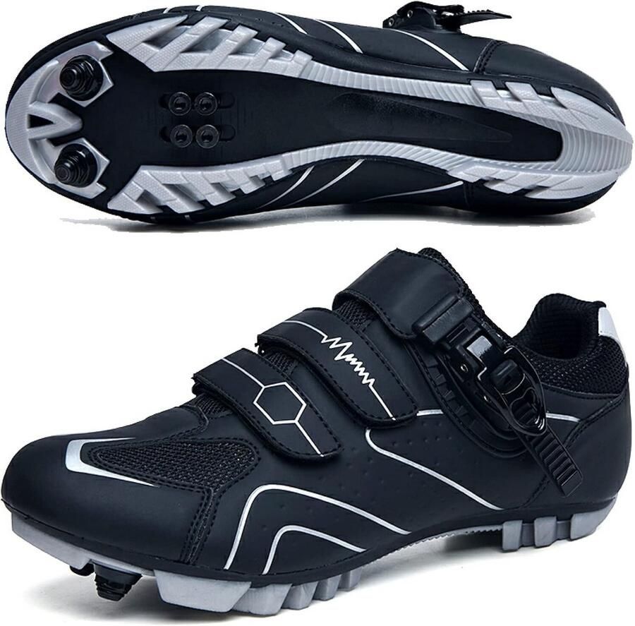 Fietsschoenen Heren Mountainbike Sneakers Sport en Wielrennen Dubbele Roterende Gesp EU Zwart