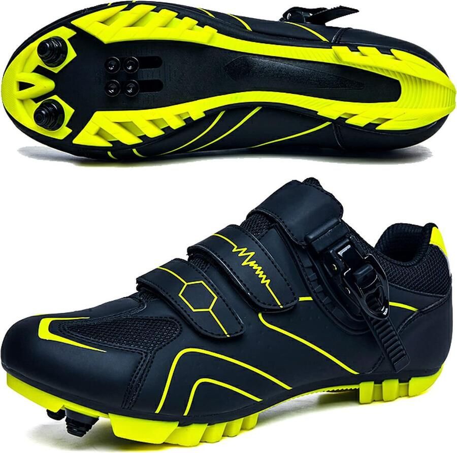 Fietsschoenen Heren MTB Sneakers Sport Routes Dubbele Roterende Gesp Zwart Groen