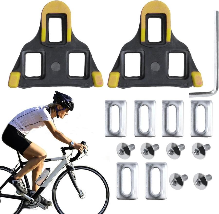 Fietsschoenplaatjes Fiets pedaalplaatjes Indoor fietsen racefiets Interactief puntontwerp Geel