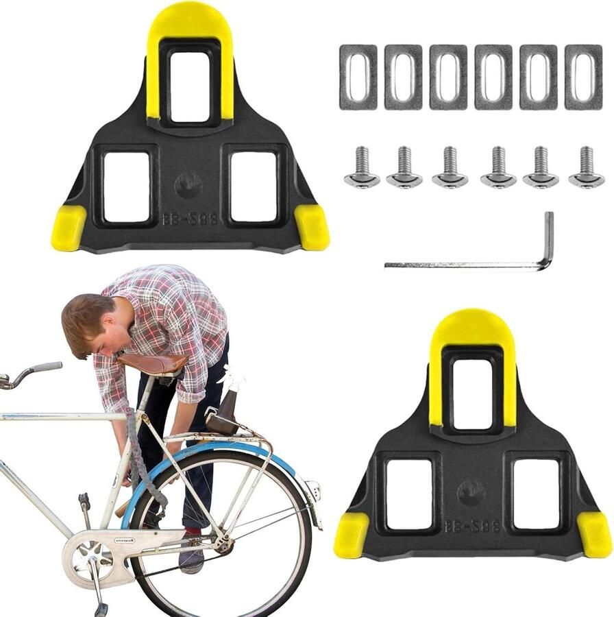 Fietsschoenplaatjes Raceplaatjes Pedaalplaatjes Fietsen 6 Graden Vlottersysteem Standaard Maat Zwart Geel