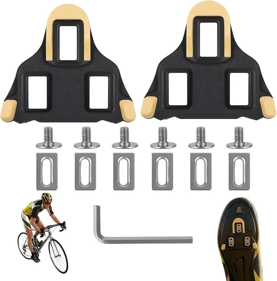 Fietsschoenplaatjes Set Cleats Racefiets Efficiënt Fietsen Verstelbaar Antislip Complete Set Zwart Geel