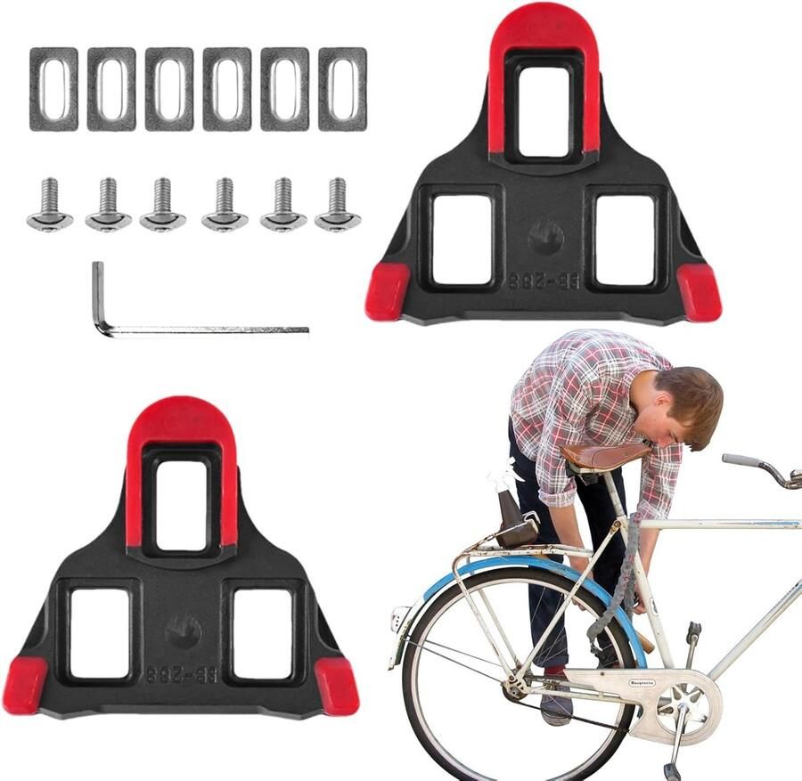 Fietsschoenplaatjes Set Pedaalgespen Rijset Comfortabel Fietsen Verstelbare Montage 3-Gats Systeem Rood