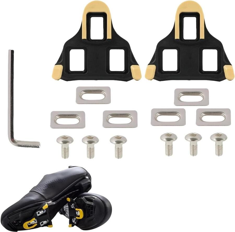 Fietsschoenplaten Set Pedalen Clips Wielrennen Mountainbiken Instelbare Zweefhoek 6 Graden Float Zwart Geel