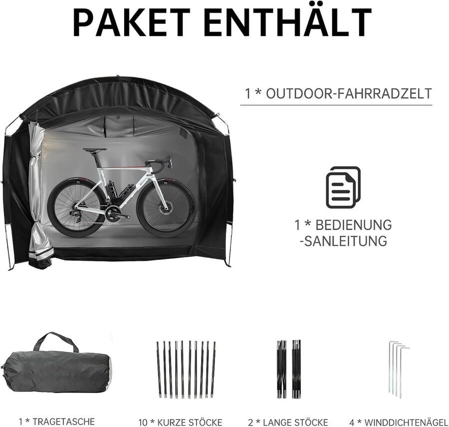 Fietstent Waterdichte Fietsopslag Tent Draagbare Camping Zijtent Fiets-Garage Apparatuurtent Outdoor Motor Hoes Tuintent voor Fiets Motorfietsen Tuingereedschap Puur Zwart