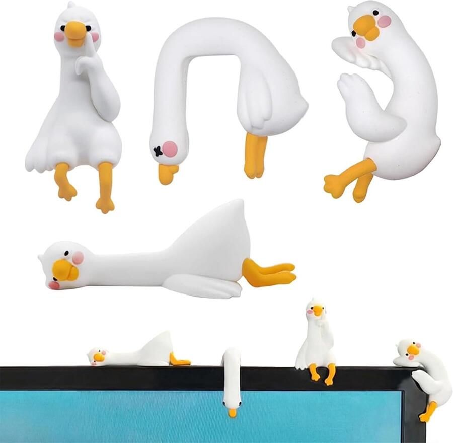 Figuren 4 Stuks Schattige Ganzen Decoratie Hoogwaardig Harsmateriaal Rustgevende Bureaufiguur Voor Monitor Kantoor En Geschenk 2.7 x 3.5 x Met Residuvrije Kleefpad