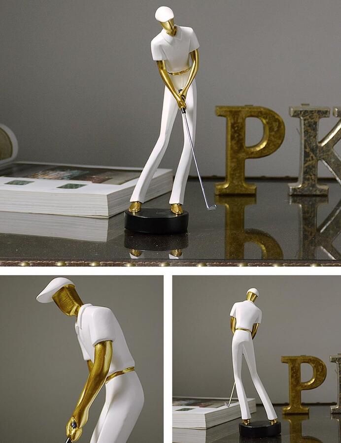 Figuur Decoratie Golf Sculpture Modern Standbeeld Kunst Golfspeler Voor Huis Cedeau Giftbox Polyresin Wit H
