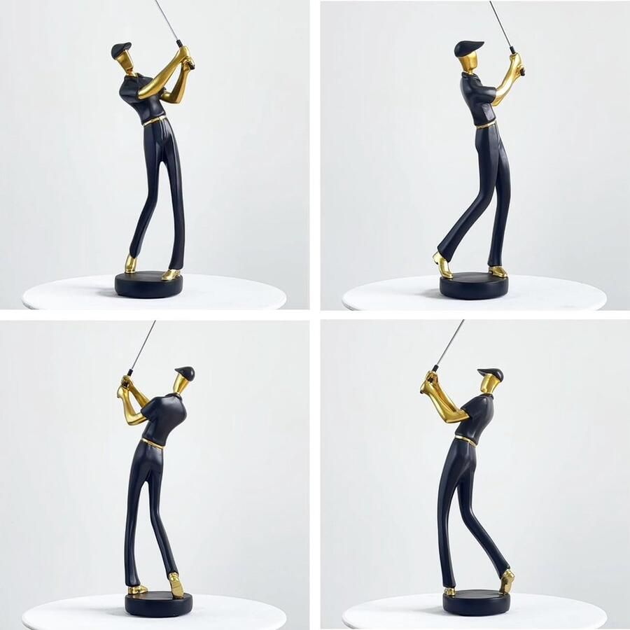Figuur Decoratie Golf Sculpture Modern Standbeeld Kunst Golfspeler Voor Huis Cedeau Giftbox Polyresin Zwart H Polyresin Sports Arts Home Gift voor familie vrienden liefhebbers