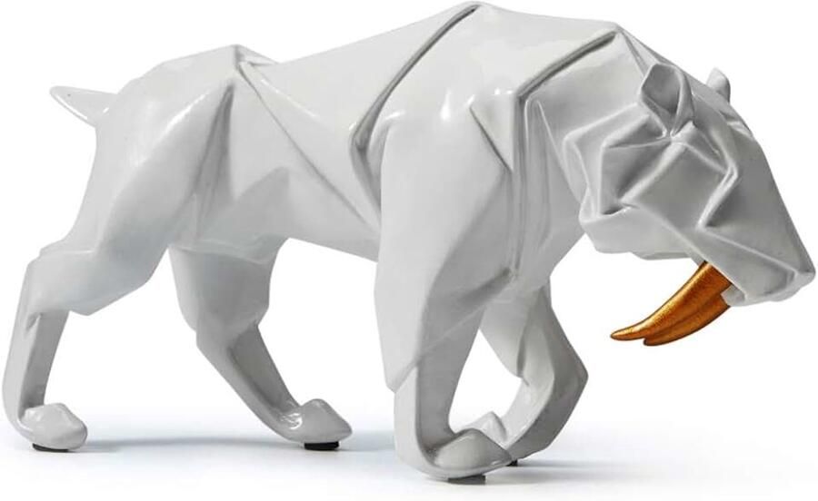 Figuur Decoratie Saber Getande Tijger Dier Sculpture Standbeeld Modern Kunst Voor Huis Cedeau Giftbox Resin Wit L Witte Polyresin Luipaard Ornament Ambacht Kunst Verjaardag Mode Gift Voor Woonkamer Eetkamer Kantoor