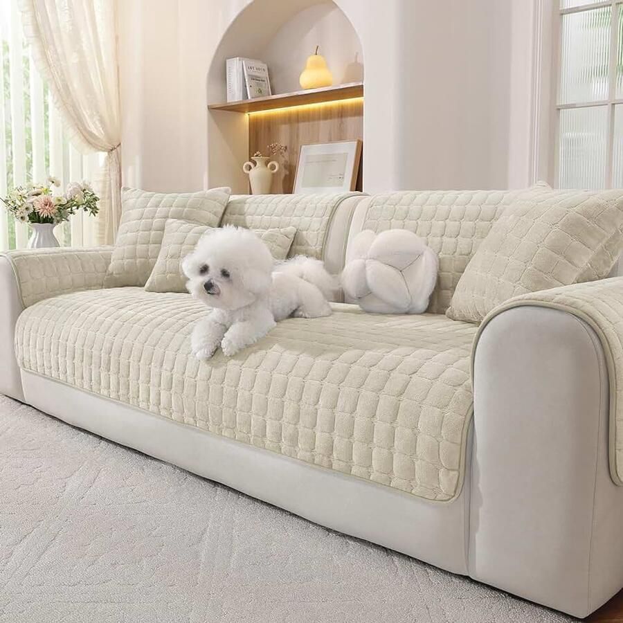 Flanellen Bankovertrek Antislip Bank Kussenhoezen Zacht en Comfortabel Bankhoes Geschikt voor 1 2 3 4-zits Banken en Banken met Chaise longue（Beige 90x ）