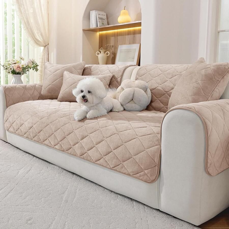 Flanellen Bankovertrek Antislip Bank Kussenhoezen Zacht en Comfortabel Bankhoes Geschikt voor 1 2 3 4-zits Banken en Banken met Chaise longue（Champagne 90x ）