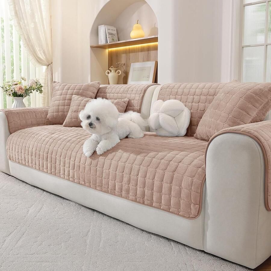 Flanellen Bankovertrek Antislip Bank Kussenhoezen Zacht en Comfortabel Bankhoes Geschikt voor 1 2 3 4-zits Banken en Banken met Chaise longue（Champagne 90x ）