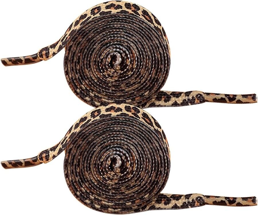 Flat Shoelaces voor Sneakers en Basketbalschoenen 2 Paar 8 mm Scheurbestendig en Rekbaar Unisex Wit en Beige Luipaardprint