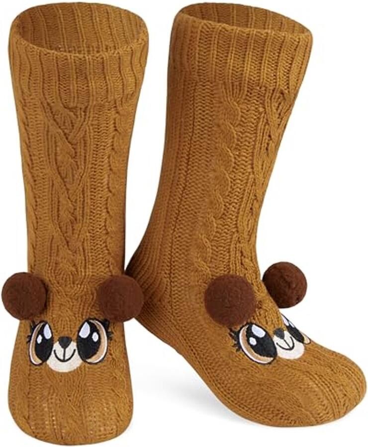 Fluffy Dames- en Tiener Sokken met Sherpa Voering Dieren Slippers met Antislip