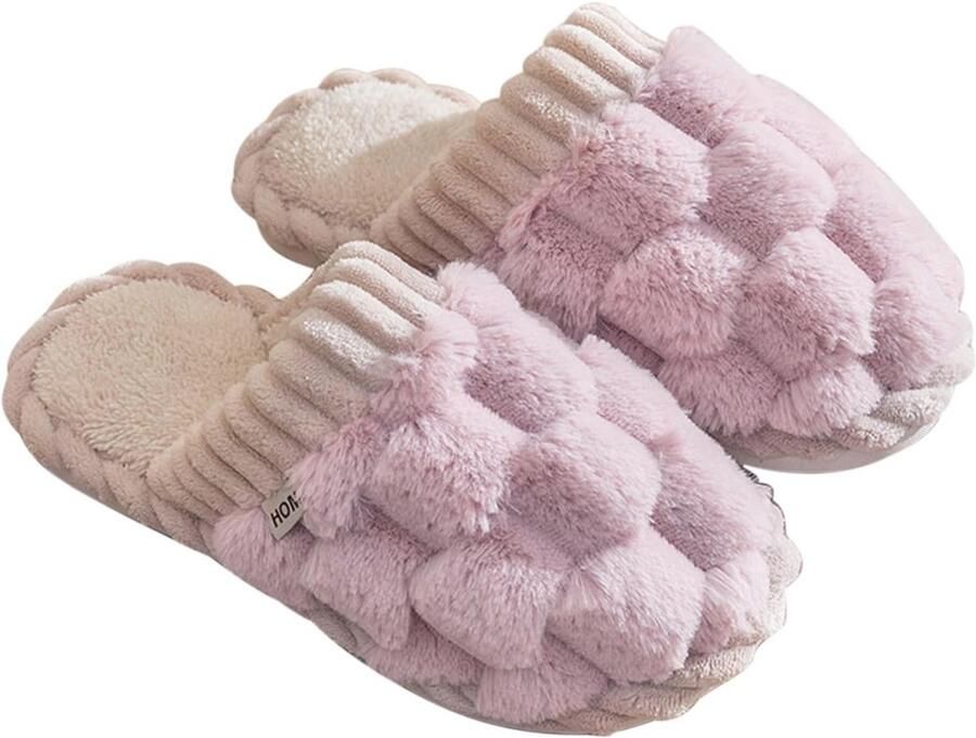 Fluffy Gevoerde Slippers voor Vrouwen Memory Foam Comfortabele Antislip Slippers Roze