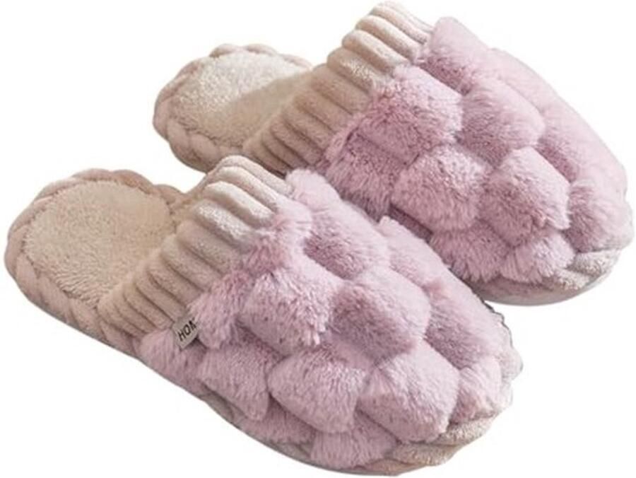 Fluffy Gevoerde Slippers voor Vrouwen Memory Foam Comfortabele Antislip Slippers Roze